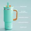 image32 oz Tumbler with Handle and Straw Stainless Steel Insulated Tumbler Keeps Cold for 24 Hours Leakproof Travel Cup Fits in Cup Holder and BPAFreeAcid GreenSoft Cyan