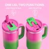 image32 oz Tumbler with Handle and Straw Stainless Steel Insulated Tumbler Keeps Cold for 24 Hours Leakproof Travel Cup Fits in Cup Holder and BPAFreeAcid GreenFuchsia