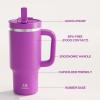 image32 oz Tumbler with Handle and Straw Stainless Steel Insulated Tumbler Keeps Cold for 24 Hours Leakproof Travel Cup Fits in Cup Holder and BPAFreeAcid GreenBright Magenta