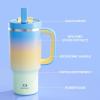 image32 oz Tumbler with Handle and Straw Stainless Steel Insulated Tumbler Keeps Cold for 24 Hours Leakproof Travel Cup Fits in Cup Holder and BPAFreeAcid GreenSunny Breeze