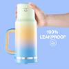 image32 oz Tumbler with Handle and Straw Stainless Steel Insulated Tumbler Keeps Cold for 24 Hours Leakproof Travel Cup Fits in Cup Holder and BPAFreeAcid GreenSunny Breeze
