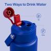 imageInsulated Water Bottle with Straw Stainless Steel Water Bottle LeakProof BPAFree Double Wall Vacuum Keeps Cold for 24 Hours for Sports Travel School 32 oz Azure BlueBeaucoup Blue