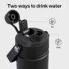 imageInsulated Water Bottle with Straw Stainless Steel Water Bottle LeakProof BPAFree Double Wall Vacuum Keeps Cold for 24 Hours for Sports Travel School 32 oz Azure BlueBlack Night