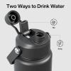 imageInsulated Water Bottle with Straw Stainless Steel Water Bottle LeakProof BPAFree Double Wall Vacuum Keeps Cold for 24 Hours for Sports Travel School 32 oz Azure BlueBlack Night