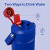 imageInsulated Water Bottle with Straw Stainless Steel Water Bottle LeakProof BPAFree Double Wall Vacuum Keeps Cold for 24 Hours for Sports Travel School 32 oz Azure BlueBeaucoup Blue