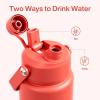 imageInsulated Water Bottle with Straw Stainless Steel Water Bottle LeakProof BPAFree Double Wall Vacuum Keeps Cold for 24 Hours for Sports Travel School 32 oz Azure BlueTawny Orange