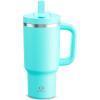image32 oz Tumbler with Handle and Straw Stainless Steel Insulated Tumbler Keeps Cold for 24 Hours Leakproof Travel Cup Fits in Cup Holder and BPAFree Beaucoup BlueAquamarine Blue