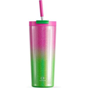 image24 oz Insulated Tumbler with Lid and Straw 100 Leakproof Travel Coffee Mug Stainless Steel Coffee Tumbler Keeps Cold for 24 Hours or Hot for 8 Hours Car Cup Holder Friendly FuchsiaFuchsia