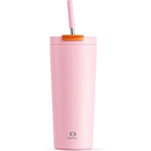 image24 oz Insulated Tumbler with Lid and Straw 100 Leakproof Travel Coffee Mug Stainless Steel Coffee Tumbler Keeps Cold for 24 Hours or Hot for 8 Hours Car Cup Holder Friendly FuchsiaBlush