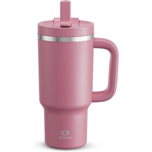 image32 oz Tumbler with Handle and Straw Stainless Steel Insulated Tumbler Keeps Cold for 24 Hours Leakproof Travel Cup Fits in Cup Holder and BPAFree Beaucoup BlueTurkish Rose