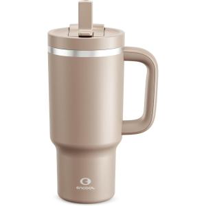 image32 oz Tumbler with Handle and Straw Stainless Steel Insulated Tumbler Keeps Cold for 24 Hours Leakproof Travel Cup Fits in Cup Holder and BPAFree Beaucoup BlueRaw Umber