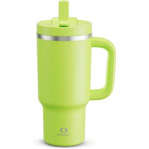 image32 oz Tumbler with Handle and Straw Stainless Steel Insulated Tumbler Keeps Cold for 24 Hours Leakproof Travel Cup Fits in Cup Holder and BPAFree Beaucoup BlueSharp Green