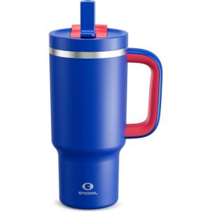 image32 oz Tumbler with Handle and Straw Stainless Steel Insulated Tumbler Keeps Cold for 24 Hours Leakproof Travel Cup Fits in Cup Holder and BPAFree Beaucoup BlueBeaucoup Blue