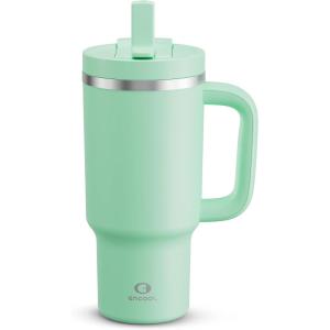image32 oz Tumbler with Handle and Straw Stainless Steel Insulated Tumbler Keeps Cold for 24 Hours Leakproof Travel Cup Fits in Cup Holder and BPAFreeAcid GreenBrook Green