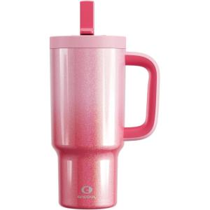 image32 oz Tumbler with Handle and Straw Stainless Steel Insulated Tumbler Keeps Cold for 24 Hours Leakproof Travel Cup Fits in Cup Holder and BPAFreeAcid GreenFlamingo
