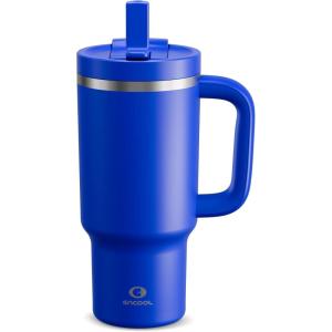 image32 oz Tumbler with Handle and Straw Stainless Steel Insulated Tumbler Keeps Cold for 24 Hours Leakproof Travel Cup Fits in Cup Holder and BPAFreeAcid GreenRoyal Blue