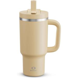 image32 oz Tumbler with Handle and Straw Stainless Steel Insulated Tumbler Keeps Cold for 24 Hours Leakproof Travel Cup Fits in Cup Holder and BPAFreeAcid GreenIndian Khaki