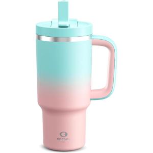 image32 oz Tumbler with Handle and Straw Stainless Steel Insulated Tumbler Keeps Cold for 24 Hours Leakproof Travel Cup Fits in Cup Holder and BPAFreeAcid GreenCherry Blossom