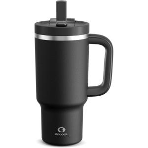 image32 oz Tumbler with Handle and Straw Stainless Steel Insulated Tumbler Keeps Cold for 24 Hours Leakproof Travel Cup Fits in Cup Holder and BPAFreeAcid GreenBlack Night