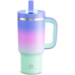 image32 oz Tumbler with Handle and Straw Stainless Steel Insulated Tumbler Keeps Cold for 24 Hours Leakproof Travel Cup Fits in Cup Holder and BPAFreeAcid GreenFrosted Lilac