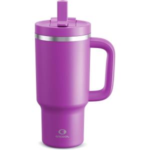 image32 oz Tumbler with Handle and Straw Stainless Steel Insulated Tumbler Keeps Cold for 24 Hours Leakproof Travel Cup Fits in Cup Holder and BPAFreeAcid GreenBright Magenta