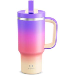 image32 oz Tumbler with Handle and Straw Stainless Steel Insulated Tumbler Keeps Cold for 24 Hours Leakproof Travel Cup Fits in Cup Holder and BPAFreeAcid GreenPeach Dream