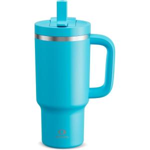 image32 oz Tumbler with Handle and Straw Stainless Steel Insulated Tumbler Keeps Cold for 24 Hours Leakproof Travel Cup Fits in Cup Holder and BPAFreeAcid GreenAzure Blue