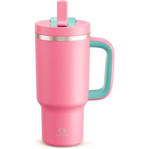 image32 oz Tumbler with Handle and Straw Stainless Steel Insulated Tumbler Keeps Cold for 24 Hours Leakproof Travel Cup Fits in Cup Holder and BPAFreeAcid GreenTulip