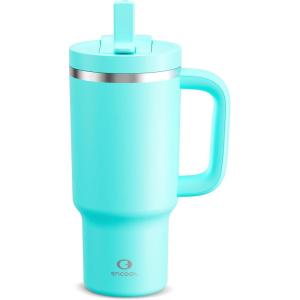 image32 oz Tumbler with Handle and Straw Stainless Steel Insulated Tumbler Keeps Cold for 24 Hours Leakproof Travel Cup Fits in Cup Holder and BPAFreeAcid GreenAquamarine Blue