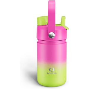 imageInsulated Water Bottle with Straw Stainless Steel Water Bottle LeakProof BPAFree Double Wall Vacuum Keeps Cold for 24 Hours for Sports Travel School 32 oz Azure BlueLime Sorbet