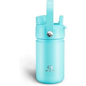imageInsulated Water Bottle with Straw Stainless Steel Water Bottle LeakProof BPAFree Double Wall Vacuum Keeps Cold for 24 Hours for Sports Travel School 32 oz Azure BlueAquamarine Blue
