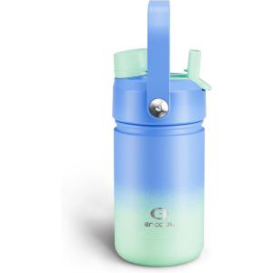 imageInsulated Water Bottle with Straw Stainless Steel Water Bottle LeakProof BPAFree Double Wall Vacuum Keeps Cold for 24 Hours for Sports Travel School 32 oz Azure BlueFrosted Lilac