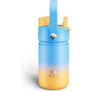 imageInsulated Water Bottle with Straw Stainless Steel Water Bottle LeakProof BPAFree Double Wall Vacuum Keeps Cold for 24 Hours for Sports Travel School 32 oz Azure BlueSunny Breeze