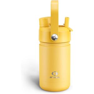imageInsulated Water Bottle with Straw Stainless Steel Water Bottle LeakProof BPAFree Double Wall Vacuum Keeps Cold for 24 Hours for Sports Travel School 32 oz Azure BlueElfin Yellow