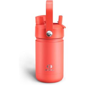 imageInsulated Water Bottle with Straw Stainless Steel Water Bottle LeakProof BPAFree Double Wall Vacuum Keeps Cold for 24 Hours for Sports Travel School 32 oz Azure BlueTawny Orange