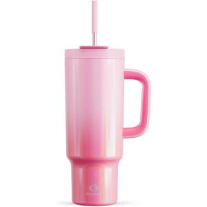 image40 oz Tumbler with Handle and Straw 100 Leakproof Insulated Tumbler with Lid and Straw Stainless Steel Travel Mug Keeps Cold for 34 Hours Car Cup Holder Friendly Flamingo