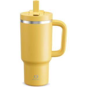 image40 oz Tumbler with Handle and Straw Stainless Steel Insulated Tumbler Keeps Cold for 24 Hours Leakproof Travel Cup Fits in Cup Holder and BPAFree AvenueElfin Yellow