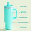 image40 oz Tumbler with Handle and Straw Stainless Steel Insulated Tumbler Keeps Cold for 24 Hours Leakproof Travel Cup Fits in Cup Holder and BPAFree Evening GlowAquamarine Blue