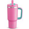 image40 oz Tumbler with Handle and Straw Stainless Steel Insulated Tumbler Keeps Cold for 24 Hours Leakproof Travel Cup Fits in Cup Holder and BPAFree Evening GlowLight Crimson