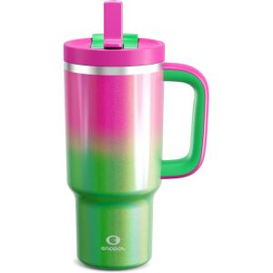 image40 oz Tumbler with Handle and Straw Stainless Steel Insulated Tumbler Keeps Cold for 24 Hours Leakproof Travel Cup Fits in Cup Holder and BPAFree Evening GlowFuchsia
