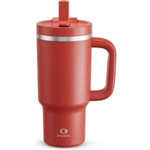 image40 oz Tumbler with Handle and Straw Stainless Steel Insulated Tumbler Keeps Cold for 24 Hours Leakproof Travel Cup Fits in Cup Holder and BPAFree Evening GlowMedium Carmine