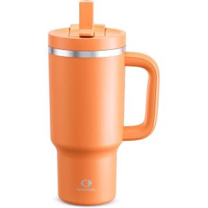 image40 oz Tumbler with Handle and Straw Stainless Steel Insulated Tumbler Keeps Cold for 24 Hours Leakproof Travel Cup Fits in Cup Holder and BPAFree Evening GlowModerate Orange