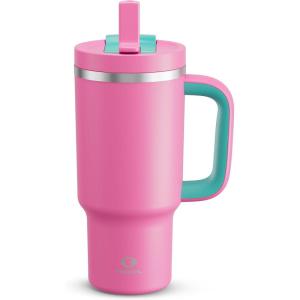 image40 oz Tumbler with Handle and Straw Stainless Steel Insulated Tumbler Keeps Cold for 24 Hours Leakproof Travel Cup Fits in Cup Holder and BPAFree Evening GlowLight Crimson