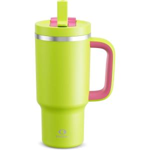 image40 oz Tumbler with Handle and Straw Stainless Steel Insulated Tumbler Keeps Cold for 24 Hours Leakproof Travel Cup Fits in Cup Holder and BPAFree Evening GlowAcid Green