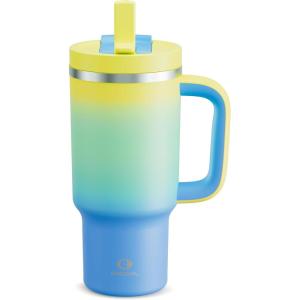 image40 oz Tumbler with Handle and Straw Stainless Steel Insulated Tumbler Keeps Cold for 24 Hours Leakproof Travel Cup Fits in Cup Holder and BPAFree Evening GlowSoft Lagoon