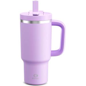 image40 oz Tumbler with Handle and Straw Stainless Steel Insulated Tumbler Keeps Cold for 24 Hours Leakproof Travel Cup Fits in Cup Holder and BPAFree Evening GlowLavender