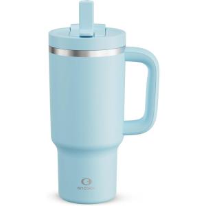 image40 oz Tumbler with Handle and Straw Stainless Steel Insulated Tumbler Keeps Cold for 24 Hours Leakproof Travel Cup Fits in Cup Holder and BPAFree Evening GlowPewter Blue