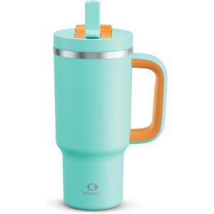 image40 oz Tumbler with Handle and Straw Stainless Steel Insulated Tumbler Keeps Cold for 24 Hours Leakproof Travel Cup Fits in Cup Holder and BPAFree Evening GlowSoft Cyan