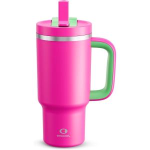 image40 oz Tumbler with Handle and Straw Stainless Steel Insulated Tumbler Keeps Cold for 24 Hours Leakproof Travel Cup Fits in Cup Holder and BPAFree Evening GlowKnockout Pink