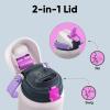 imageENCOOL Insulated Water Bottle with Straw Stainless Steel Water Bottle with Push Button Lid LeakProof ampamp BPAFree Keeps Cold for 24 Hours for Sports Travel Gym 32 oz Hazy BlueBlueOyster Pink